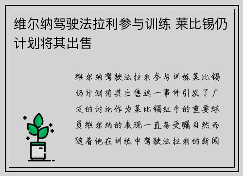 维尔纳驾驶法拉利参与训练 莱比锡仍计划将其出售